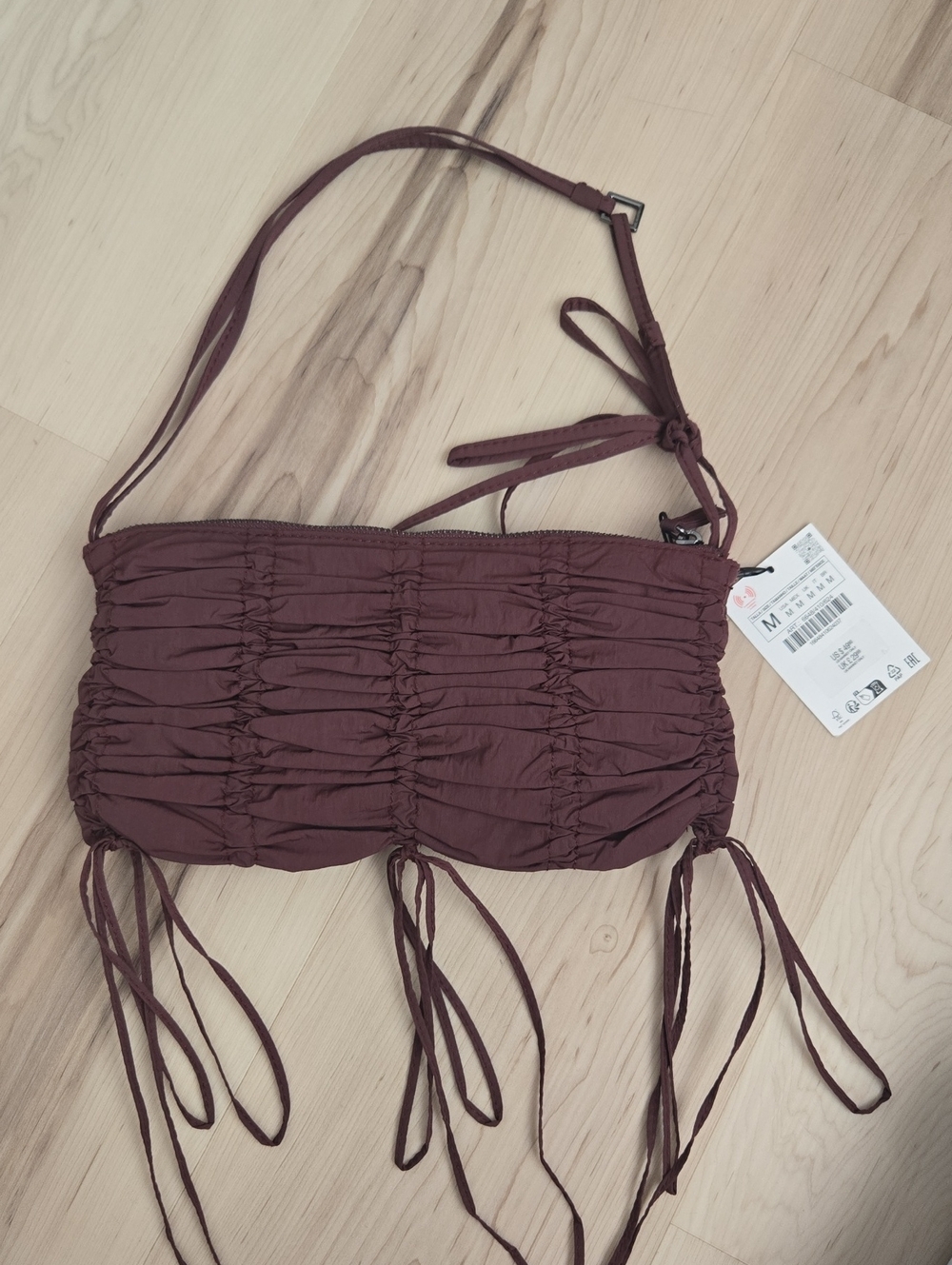 NWT Zara Ruched Shoulder Bag, Burgundy